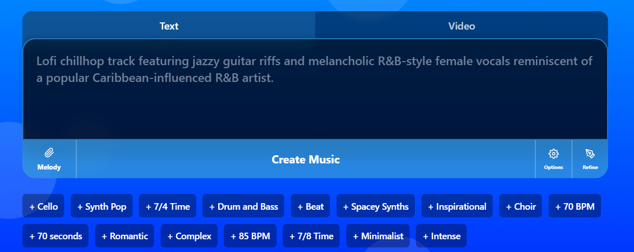 Interface of Cassetteai with options for customizing a music prompts.