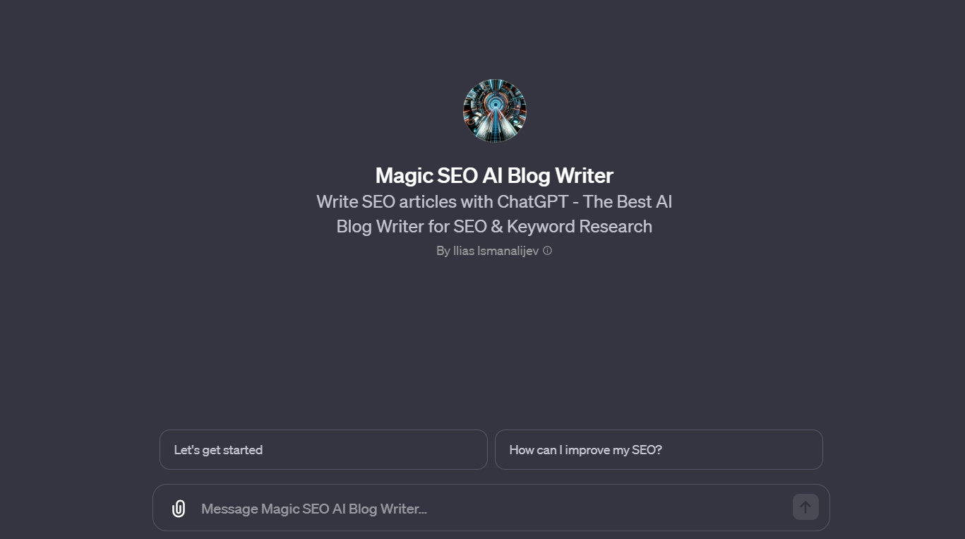 Image of the Magic SEO AI Blog Writer interface promoting SEO article creation with AI and keyword research capabilities.